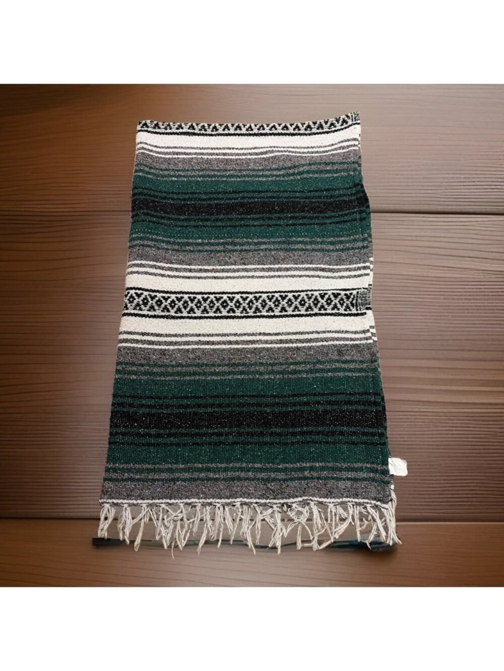 Vintage Earth Ragz Indian Blanket Throw Rug 44X72" Green Mexico Aztec Cabincore